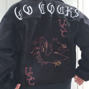 Hand painted cropped black denim jacket